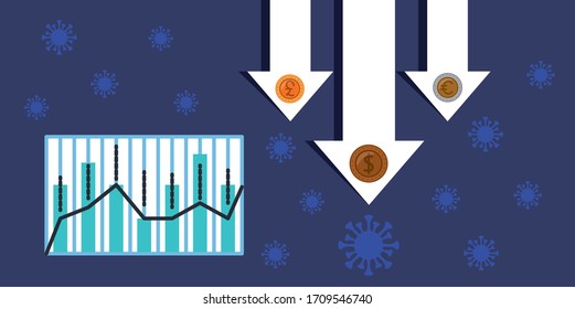estadísticas de economía y covid19 con flechas diseño de ilustración vectorial