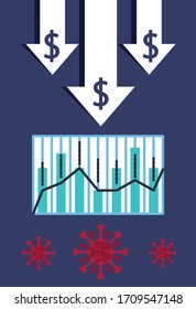 economy and covid19 statistics with arrows vector illustration design
