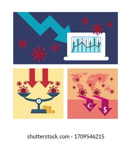economy and covid19 statistics infographics vector illustration design