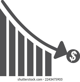 Economy crisis icon, financial crisis icon black vector