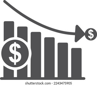 Economy crisis icon, financial crisis icon black vector