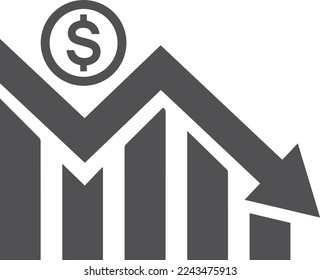 Economy crisis icon, financial crisis icon black vector