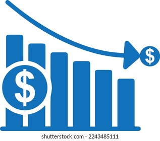 Economy crisis icon, financial crisis icon blue vector