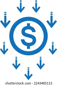 Economy crisis icon, financial crisis icon blue vector