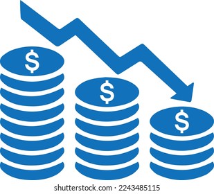 Economy crisis icon, financial crisis icon blue vector