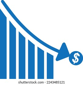 Economy crisis icon, financial crisis icon blue vector