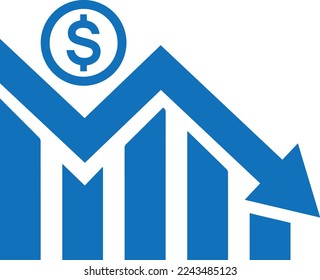 Economy crisis icon, financial crisis icon blue vector