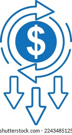 Economy crisis icon, financial crisis icon blue vector