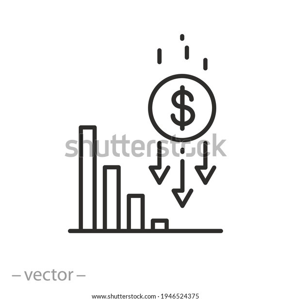 economy crisis icon, financial decrease,\
rate business fall, money failure, inflation or devaluation,\
investment loss, thin line web symbol on white background -\
editable stroke vector\
illustration