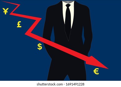 Economy and disease as an economic pandemic fear and coronavirus fears or virus Outbreak and Stock market selling as a sick financial health business recession concept with 3D illustration elements.