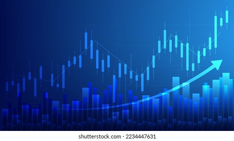 Economy and finance concept. financial business investment statistics with stock market candlesticks and bar chart on blue background 