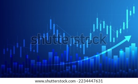 Economy and finance concept. financial business investment statistics with stock market candlesticks and bar chart on blue background 