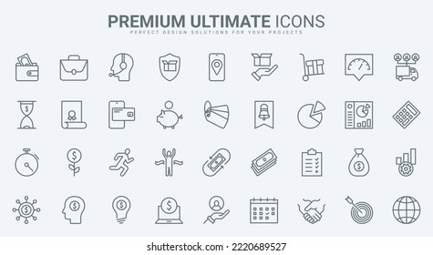 Economy, finance and money thin line icons set vector illustration. Abstract outline electronic wallet, piggy bank and currency flow, handshake and payment, shopping delivery protection in mobile app