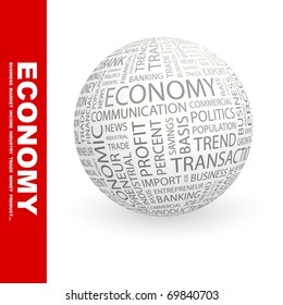 ECONOMY. Globe with different association terms.