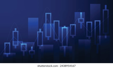 economy growth and business finance concept. stock market graph with bar chart on dark blue background