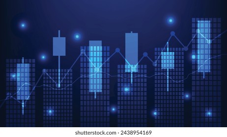 economy growth and business finance concept. stock market graph with bar chart on dark blue background