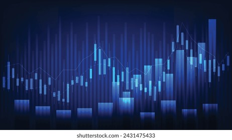 economy growth and finance concept. stock market graph with bar chart on blue background