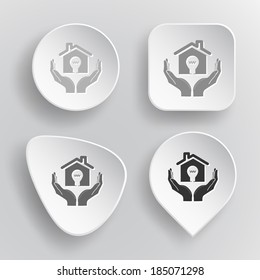 economy in hands. White flat vector buttons on gray background.