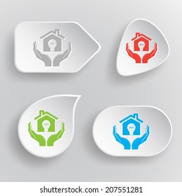 economy in hands. White flat vector buttons on gray background.
