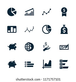 Economy icon. collection of 16 economy filled icons such as graph, pie chart, check, globe dollar, dollar award, statistic. editable economy icons for web and mobile.