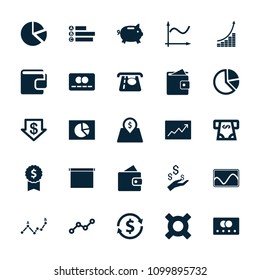 Economy icon. collection of 25 economy filled icons such as credit card, wallet, atm money withdraw, dollar down, money box. editable economy icons for web and mobile.