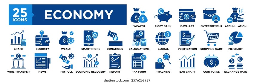 Economy icon collection set. Containing design business, concept, financial, currency, economic, finance, banking	