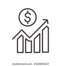 Economy Icon Depicting a Graph and Currency Symbol in Black and White