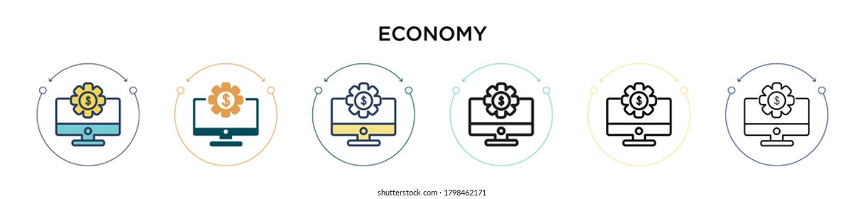 Economy icon in filled, thin line, outline and stroke style. Vector illustration of two colored and black economy vector icons designs can be used for mobile, ui, web