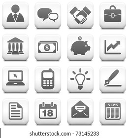 Economy Icon on Square Black and White Button Collection Original Illustration