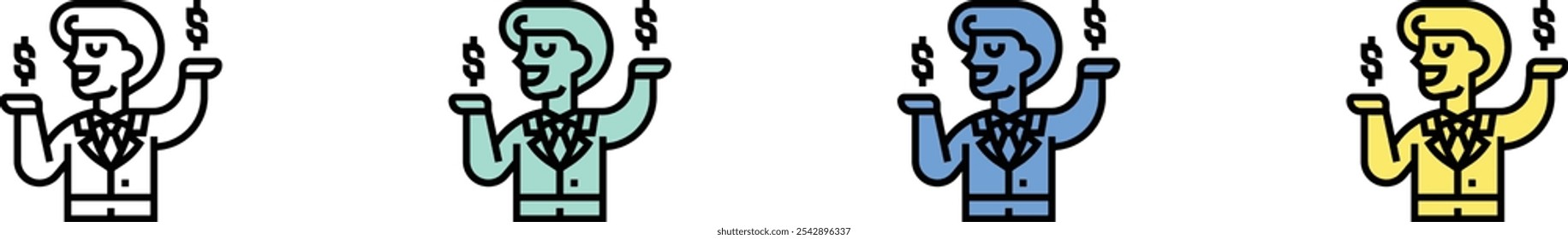 economy icon. Outline, Green, Blue and Yellow Style Design Isolated On White Background
