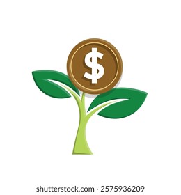 economy icon. plant vector on coin on white background. economic growth, finance, investment, healthy economy. Flat color hd design style