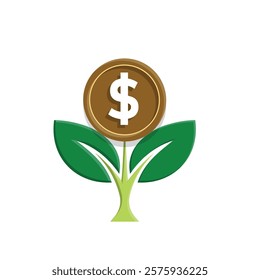 economy icon. plant vector on coin on white background. economic growth, finance, investment, healthy economy. Flat color hd design style