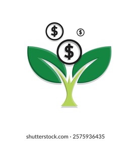 economy icon. plant vector on coin on white background. economic growth, finance, investment, healthy economy. Mixed design style