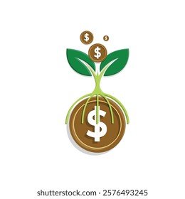 economy icon. plant vector on coin on white background. economic growth, finance, investment, healthy economy. Flat color hd design style