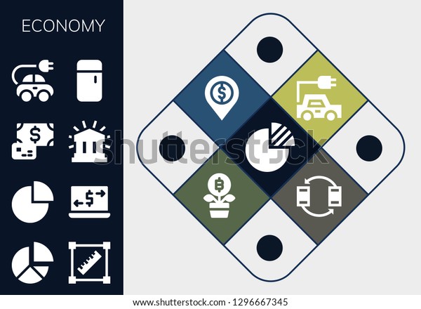  economy\
icon set. 13 filled economy icons. Simple modern icons about  - Pie\
graph, Pie chart, Transform, Money transfer, Payment, Financial,\
Electric car, Fridge, Bank,\
Growth