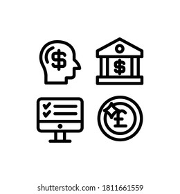 Economy icon set with Business Idea, Bank, Monitor And Coin, Vector Illustrations.