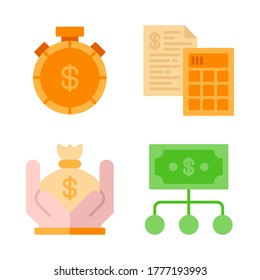 Economy icon set = stopwatch, calculator, money bag, money hierarchy.
Perfect for website mobile app, presentation, illustration and any other projects.