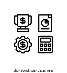 Economy icon set with Trophy, Analysis, Business Management And Calculator, Vector Illustrations.