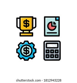 Economy icon set with Trophy, Analysis, Business Management And Calculator, Vector Illustrations.