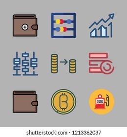 economy icon set. vector set about coin stack, coins, gas station and abacus icons set.