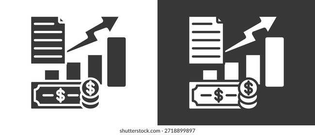 Economy-Symbolsatz, Vektorgrafik-Kollektion einzeln auf Schwarz und Weiß
