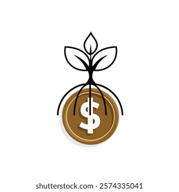 economy icon. vector tree on coins on white background. economic growth, for finance, healthy economy. Mixed design style.