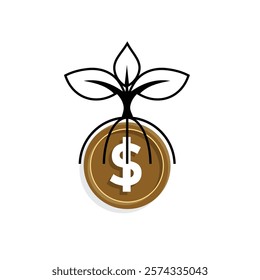 economy icon. vector tree on coins on white background. economic growth, for finance, healthy economy. Mixed design style.