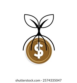 economy icon. vector tree on coins on white background. economic growth, for finance, healthy economy. Mixed design style.