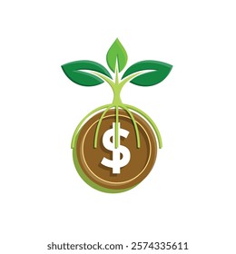 economy icon vector tree on coins on white background. economic growth, for finance, healthy economy. Flat color design style.