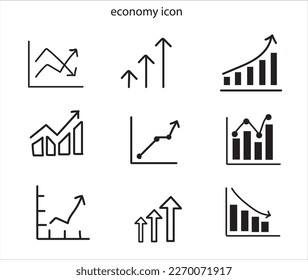 Economy icons. Graphic, statistics, charts about economy or currencies. Vector illustration icon set