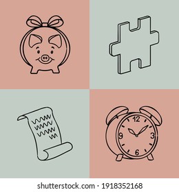 Economy icons - linear hand drawn vector illustration.