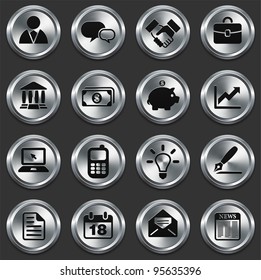 Economy Icons on Metallic Button Collection Original Illustration