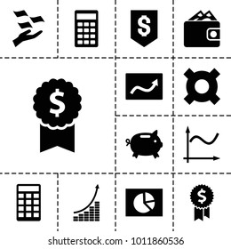 Economy icons. set of 13 editable filled economy icons such as money on hand, money box, pie chart, dollar award, illustrgeneric currencyation, chart, calculator, wallet