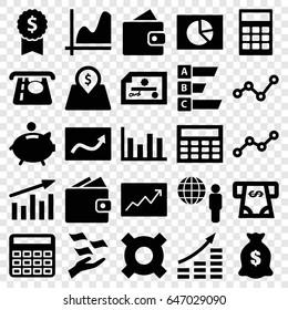 Economy icons set. set of 25 economy filled icons such as wallet, atm money withdraw, money on hand, calculator, line graph, lot price, piggy bank, globe and man, calclator